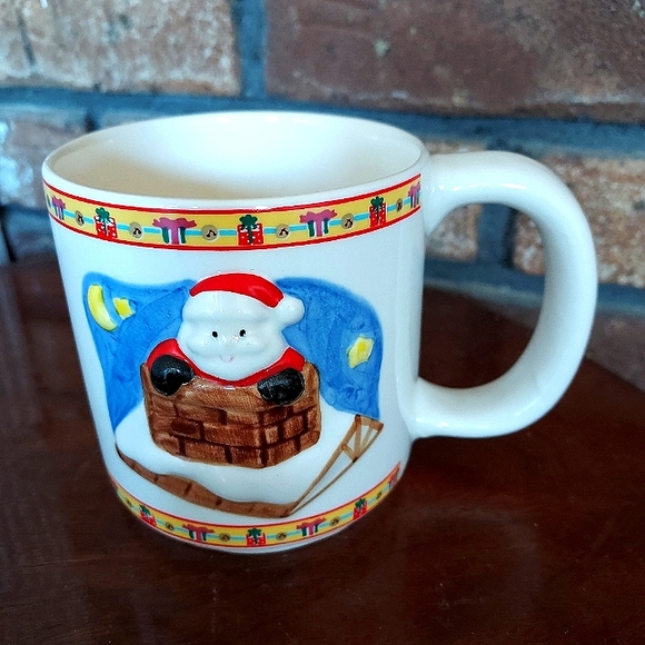 Vintage Russ Berrie Co Christmas Coffee Mug Holiday Santa Chimney Fireplace - Picture 1 of 6
